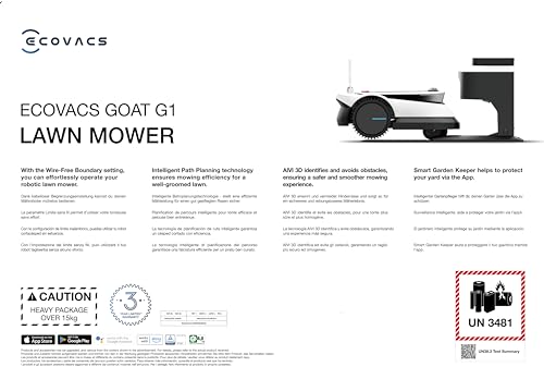 ECOVACS GOAT G1 Mähroboter ohne Begrenzungskabel für Gärten bis 1600 qm (AIVI 3D-Hindernisvermeidung, intelligente Routenplanung, Einstellung des verbotenen Bereichs, Videomanager) - 3 Jahre Garantie